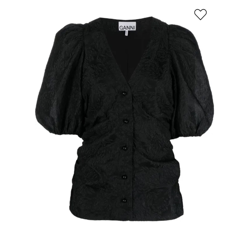 Ganni puff-sleeve jacquard blouse